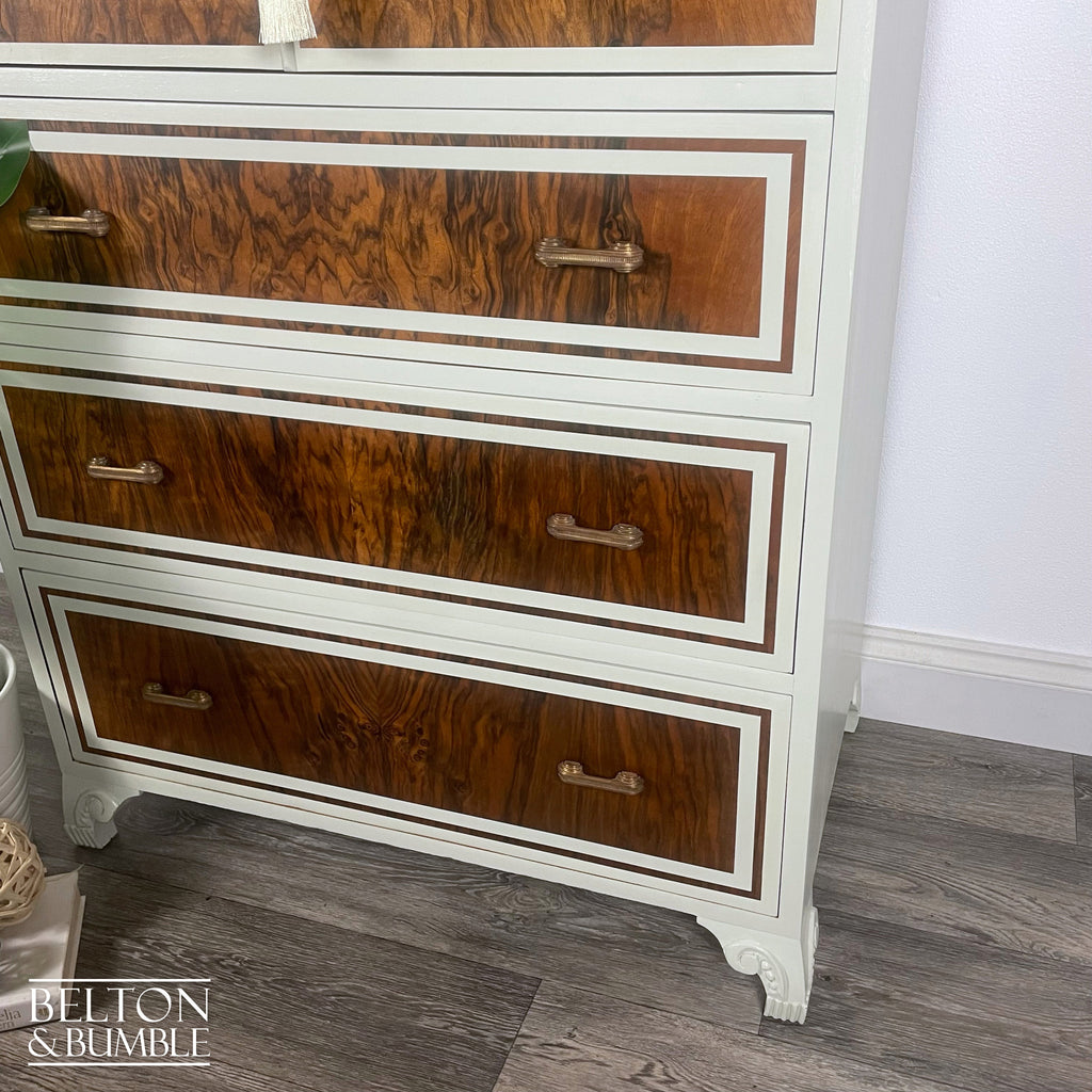 Linen Cupboard In Walnut With Farrow & Ball Painted Detail-Belton & Bumble
