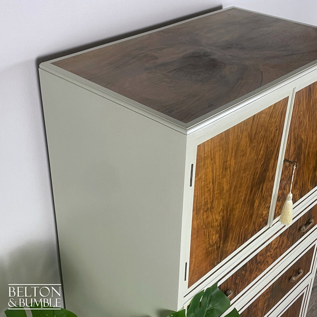 Linen Cupboard In Walnut With Farrow & Ball Painted Detail-Belton & Bumble