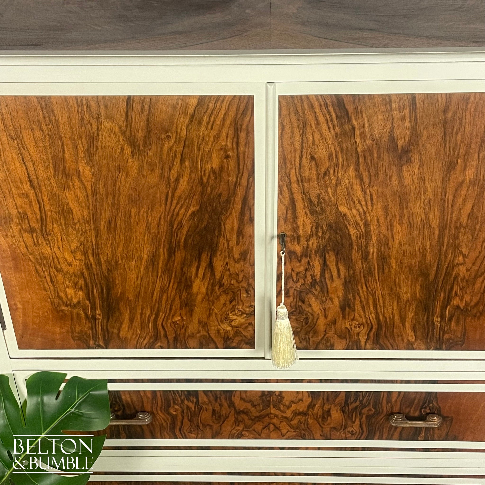 Linen Cupboard In Walnut With Farrow & Ball Painted Detail-Belton & Bumble
