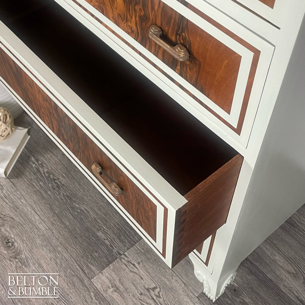 Linen Cupboard In Walnut With Farrow & Ball Painted Detail-Belton & Bumble