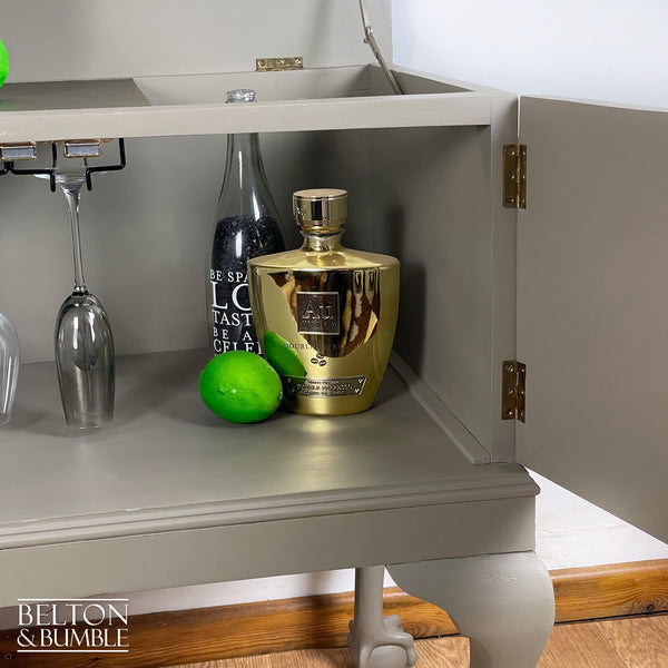 Mahogany Cocktail Cabinet in Green Grey and Bronze – Close-up of interior storage
