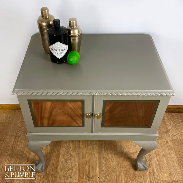 Mahogany Cocktail Cabinet in Green Grey and Bronze – Top surface detail showing smooth, satin finish and edge profile