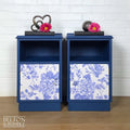 Matching Blue Bedside Cabinet Set with Floral Print Decoupage-Belton & Bumble