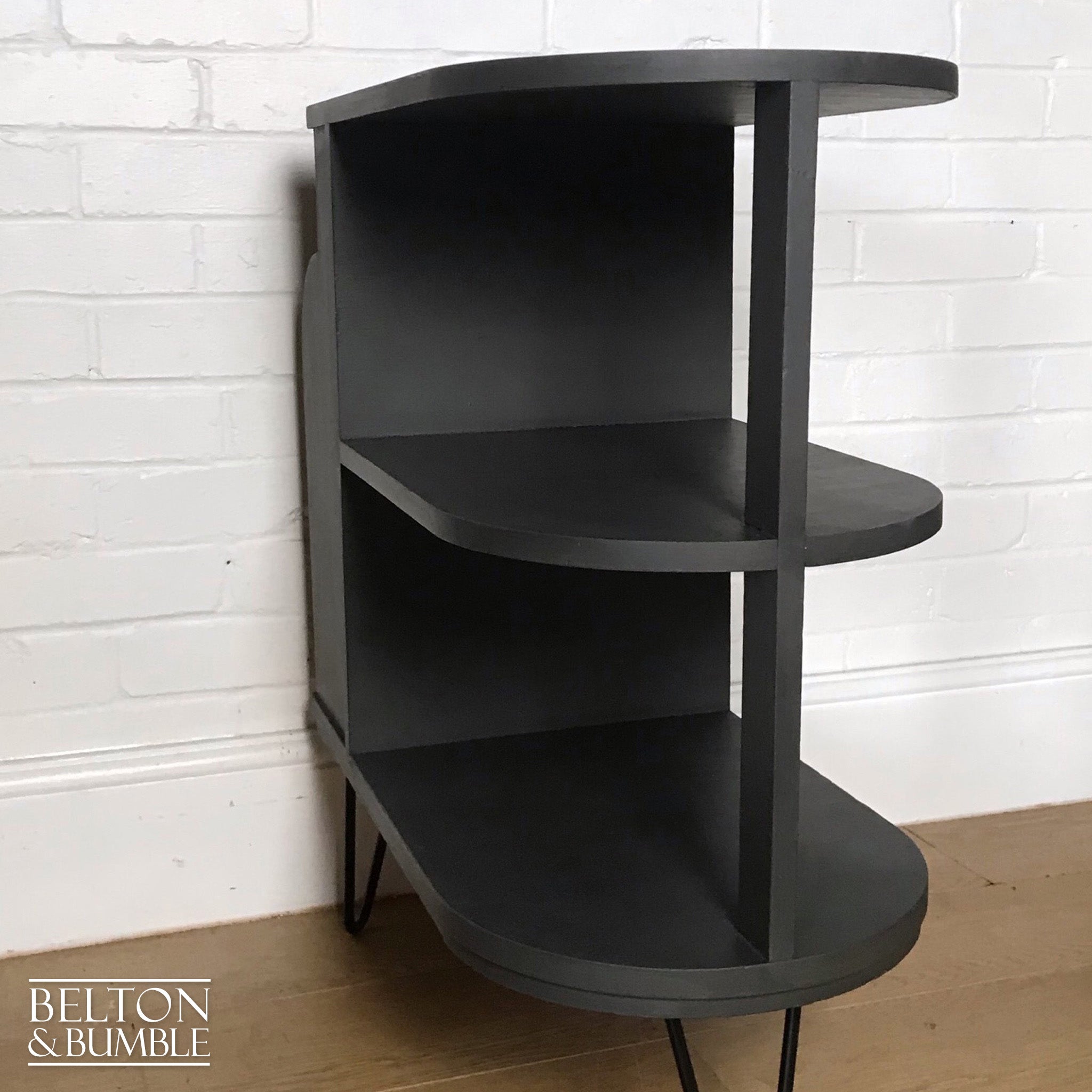 Dark Grey Mid Century Side Table with Shelving-Belton & Bumble