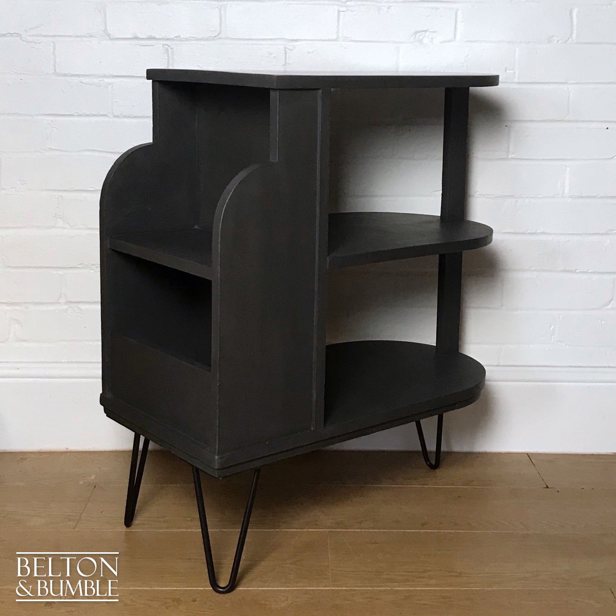 Dark Grey Mid Century Side Table with Shelving-Belton & Bumble