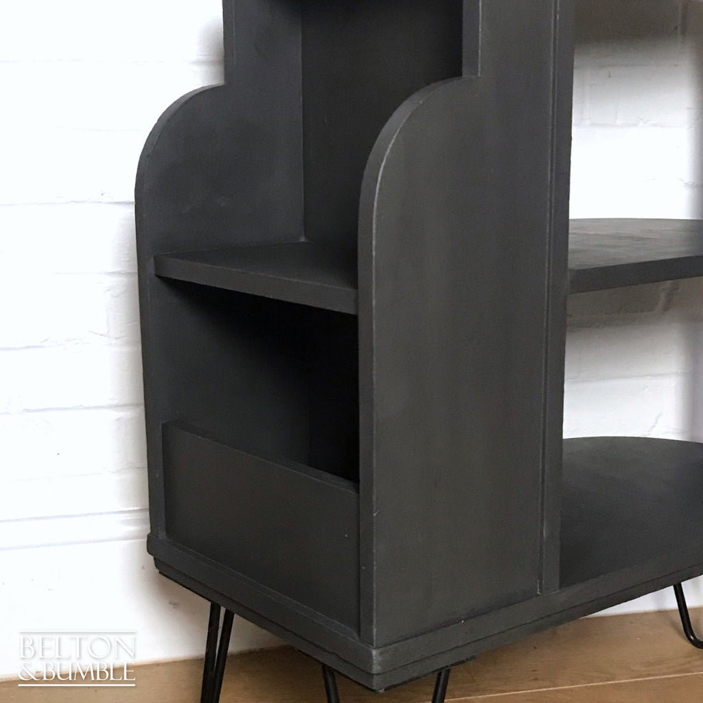 Dark Grey Mid Century Side Table with Shelving-Belton & Bumble