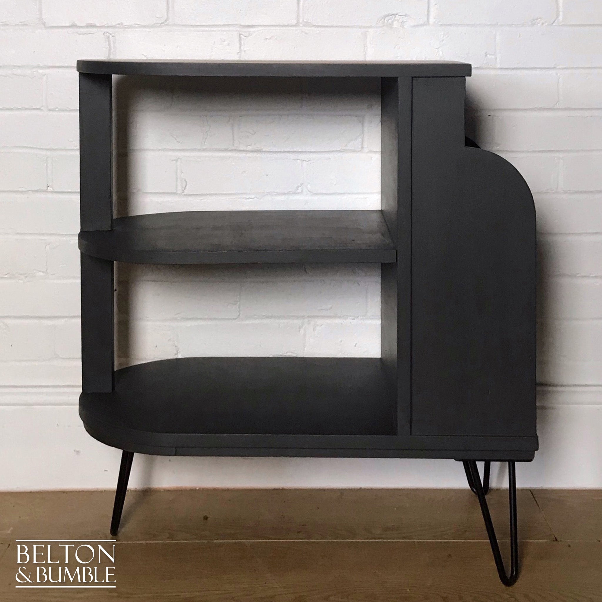 Dark Grey Mid Century Side Table with Shelving-Belton & Bumble