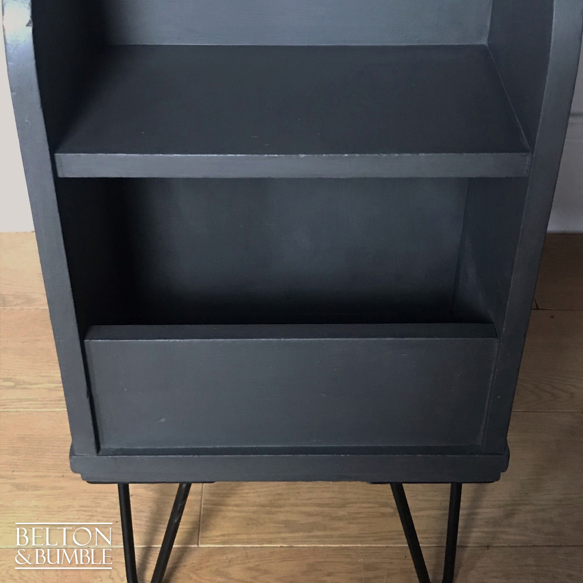 Dark Grey Mid Century Side Table with Shelving-Belton & Bumble