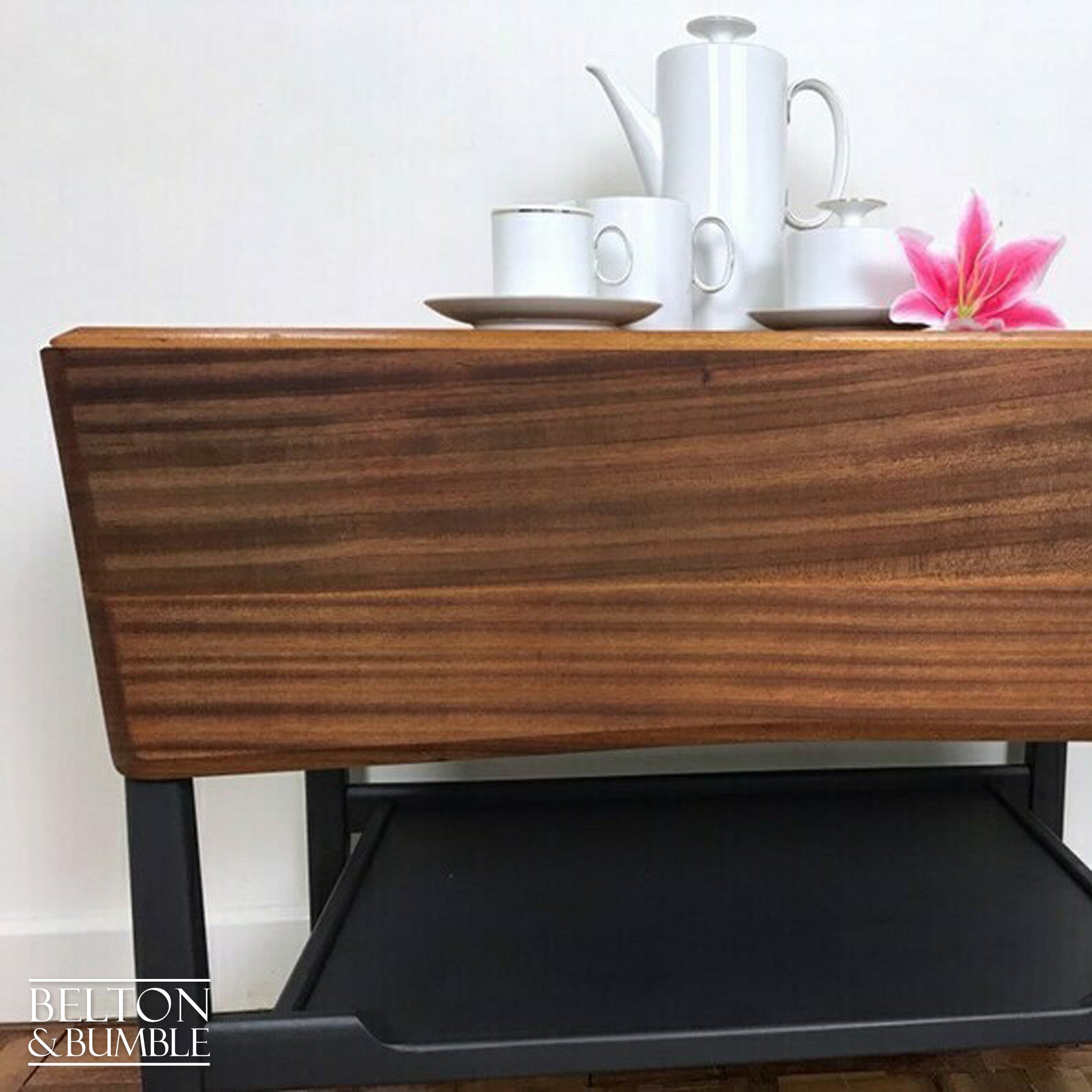 Mid Century Teak Drop Leaf Trolley Table-Belton & Bumble