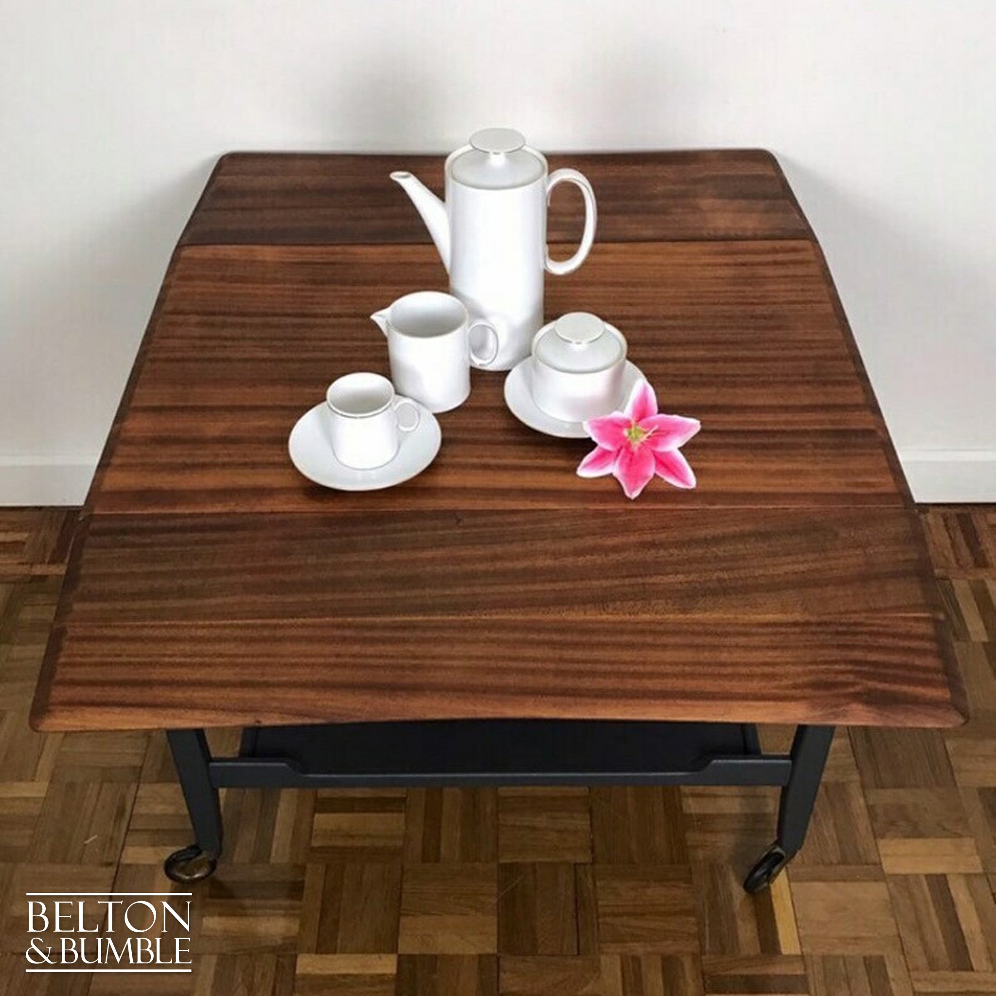Mid Century Teak Drop Leaf Trolley Table-Belton & Bumble