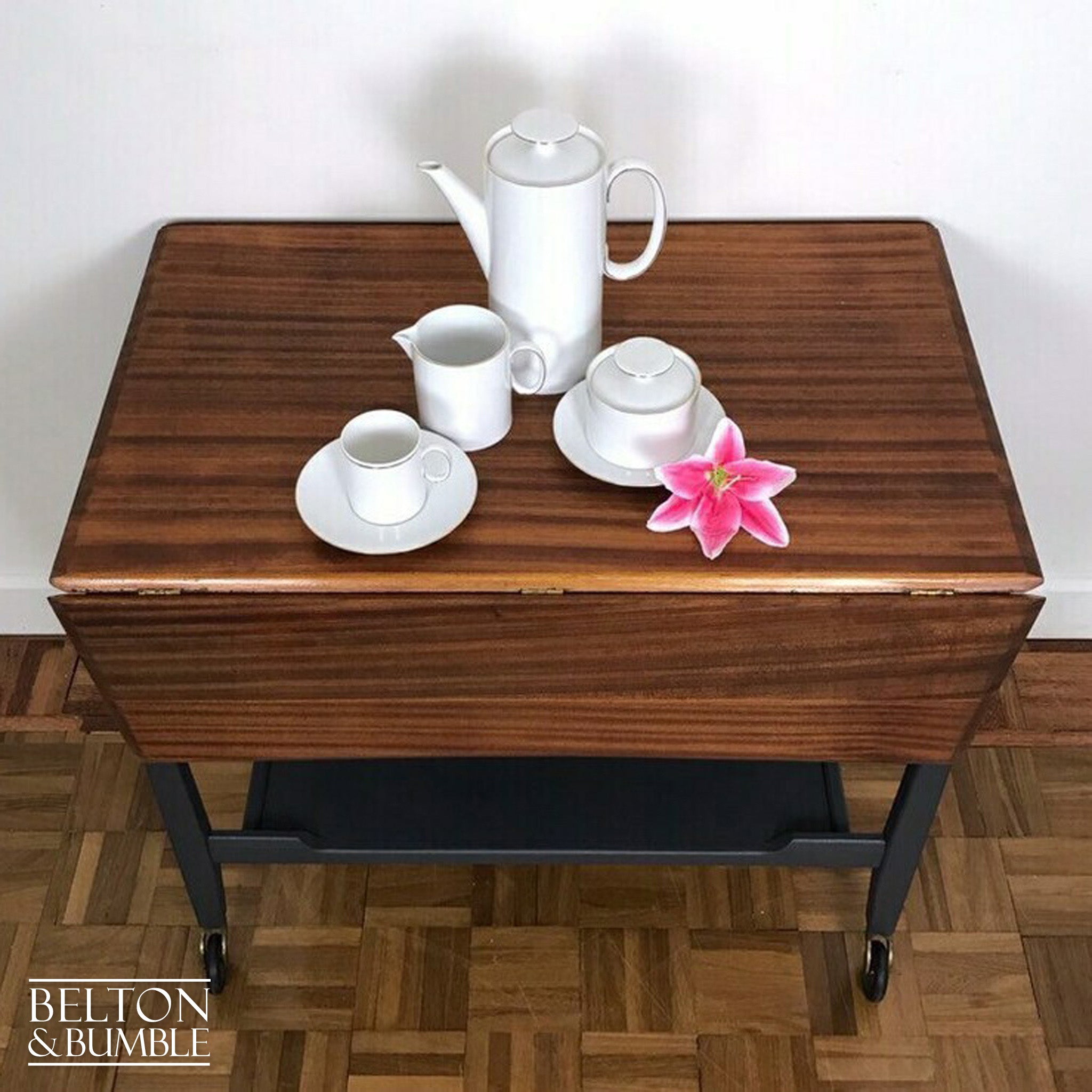 Mid Century Teak Drop Leaf Trolley Table-Belton & Bumble