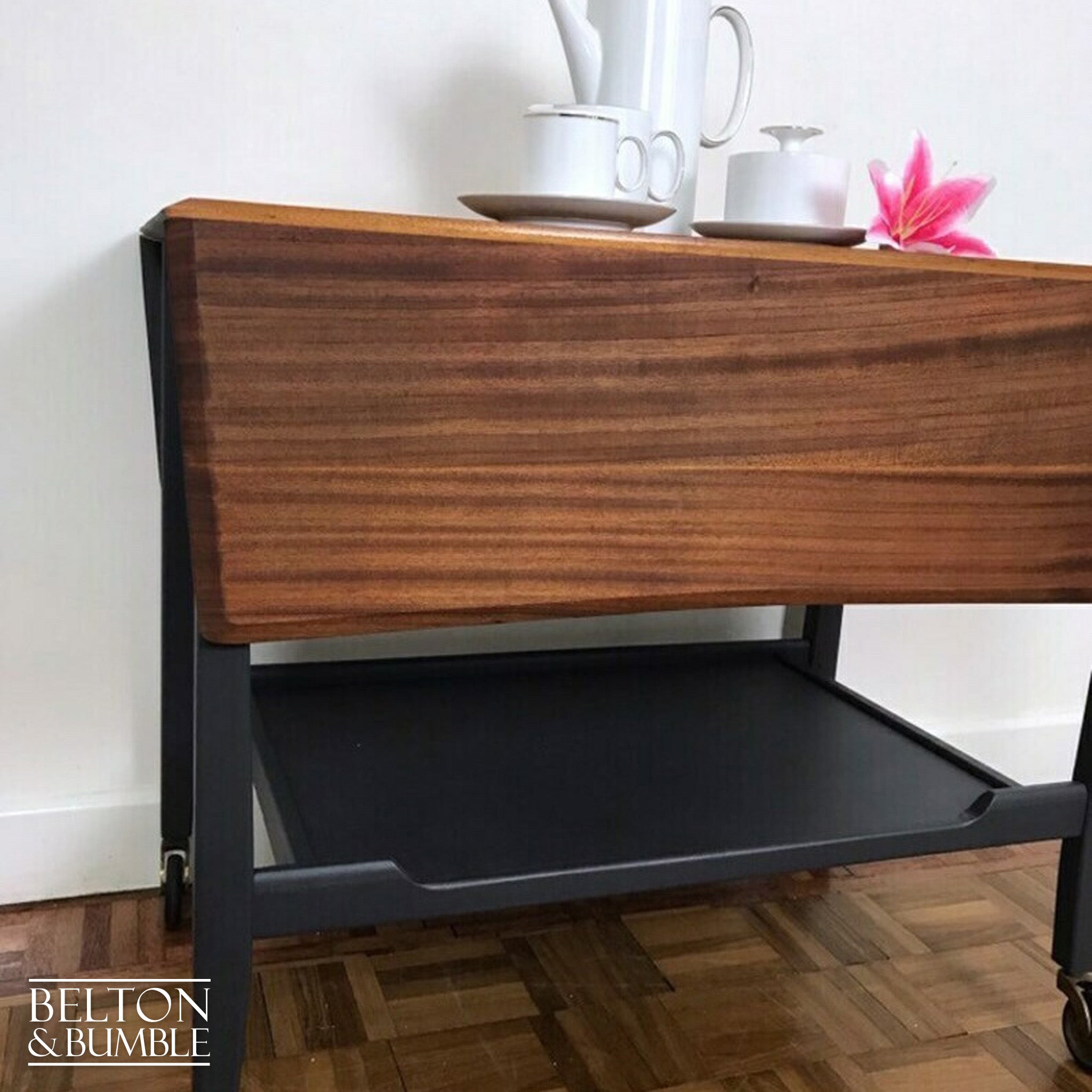 Mid Century Teak Drop Leaf Trolley Table-Belton & Bumble