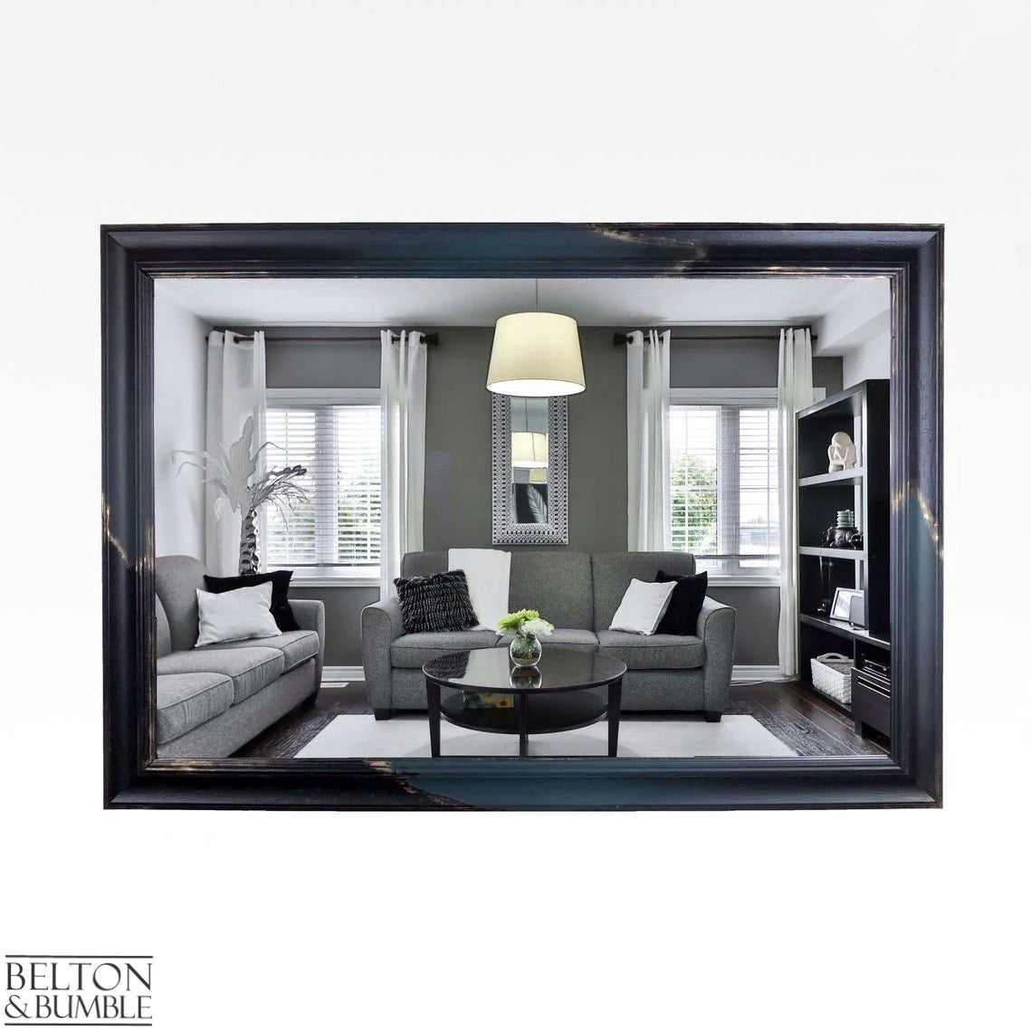 Large Rectangular Wall Hanging Mirror in Black, Teal and Gold-Belton & Bumble