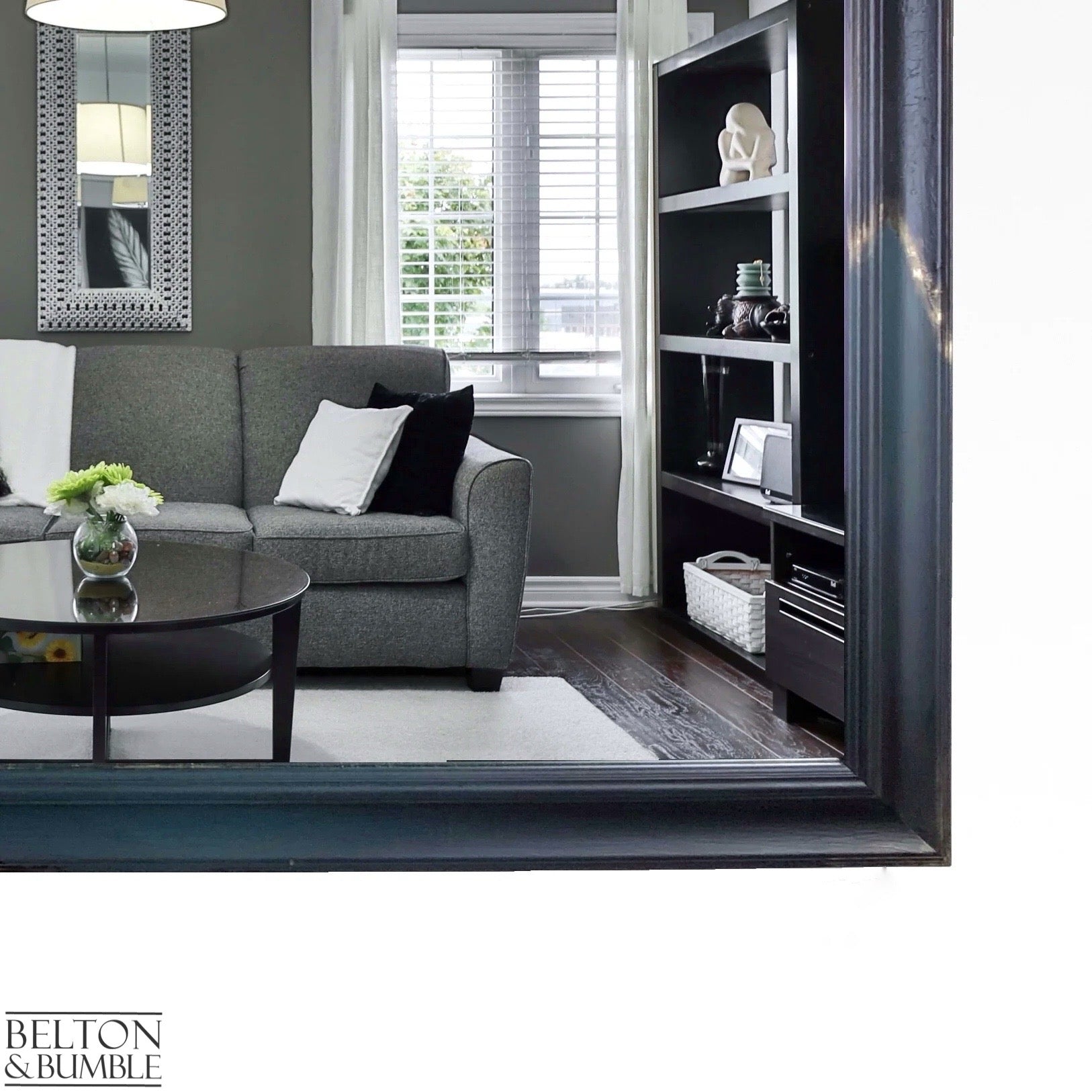 Large Rectangular Wall Hanging Mirror in Black, Teal and Gold-Belton & Bumble