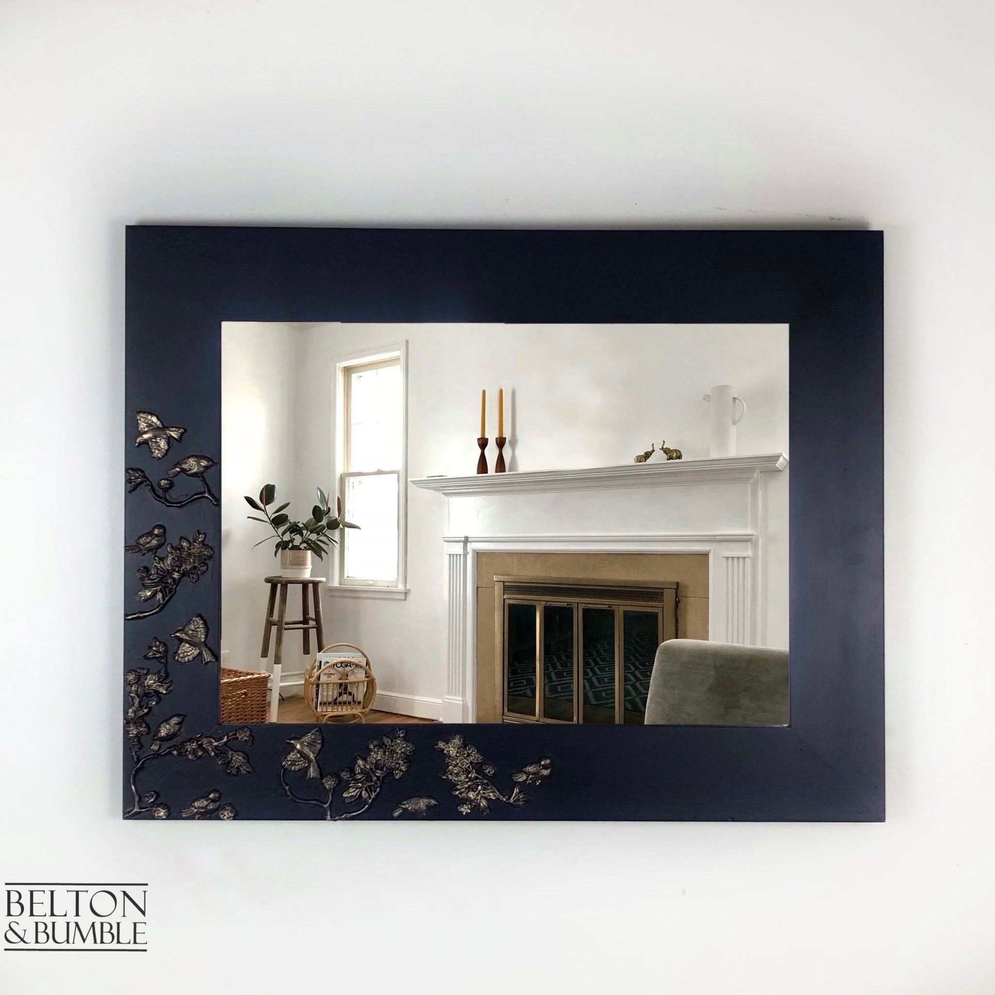 Large Rectangular Wall Hanging Mirror in Blue and Gold-Belton & Bumble