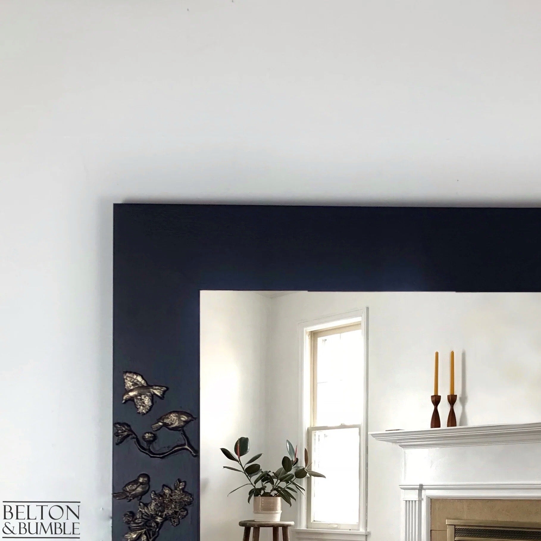 Large Rectangular Wall Hanging Mirror in Blue and Gold-Belton & Bumble
