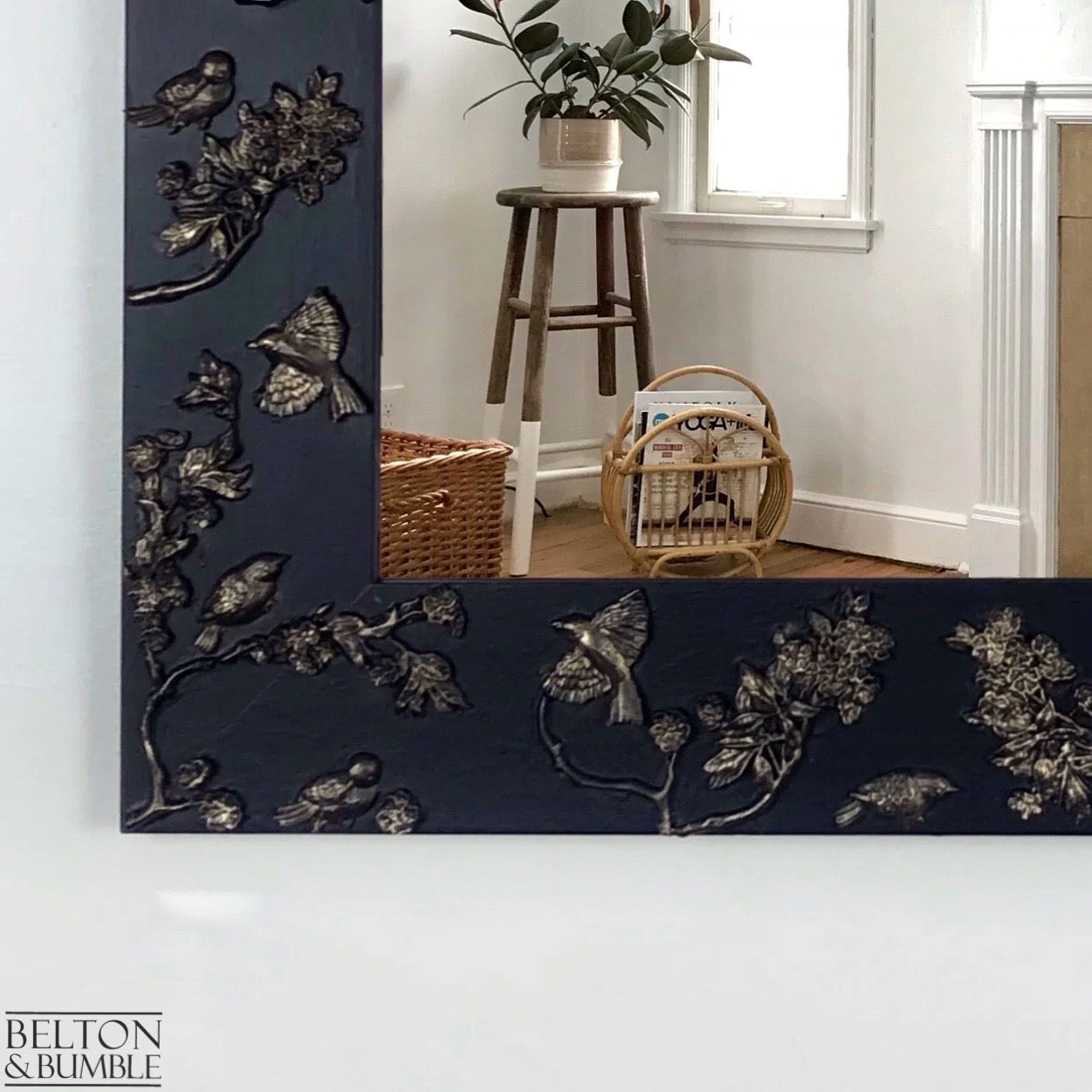 Large Rectangular Wall Hanging Mirror in Blue and Gold-Belton & Bumble