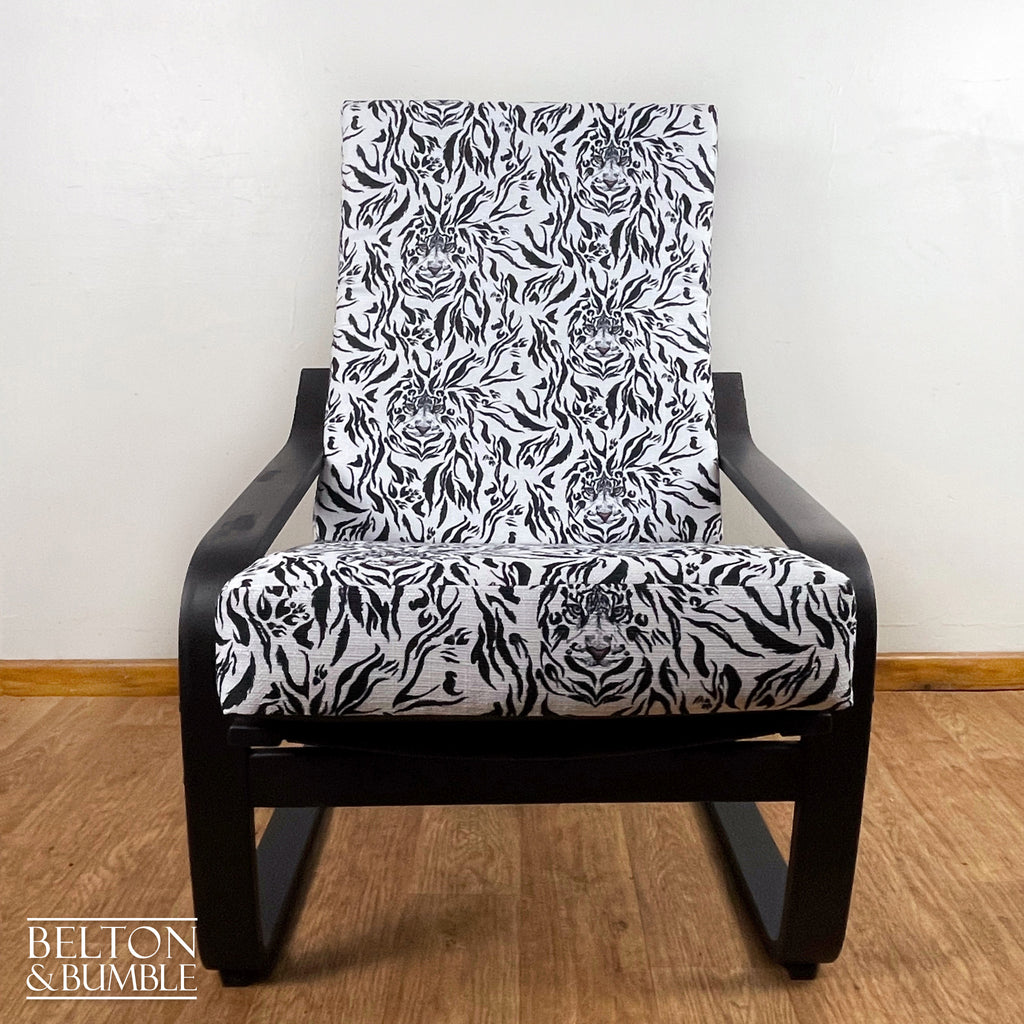 Monochrome Rocker Chair with Tiger Print – front view showing overall layout