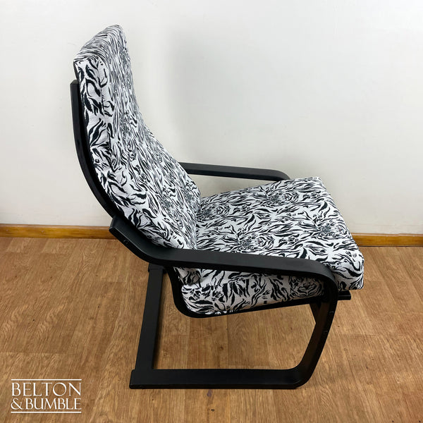 Monochrome Rocker Chair with Tiger Print – Side profile highlighting depth, leg shape and silhouette