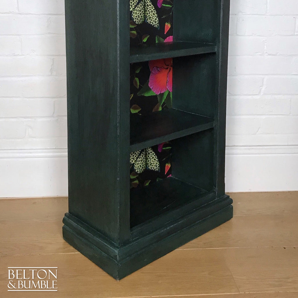 Dark Green Rustic Bookshelves Decoupaged with Print by Muck ‘n’ Brass-Belton & Bumble