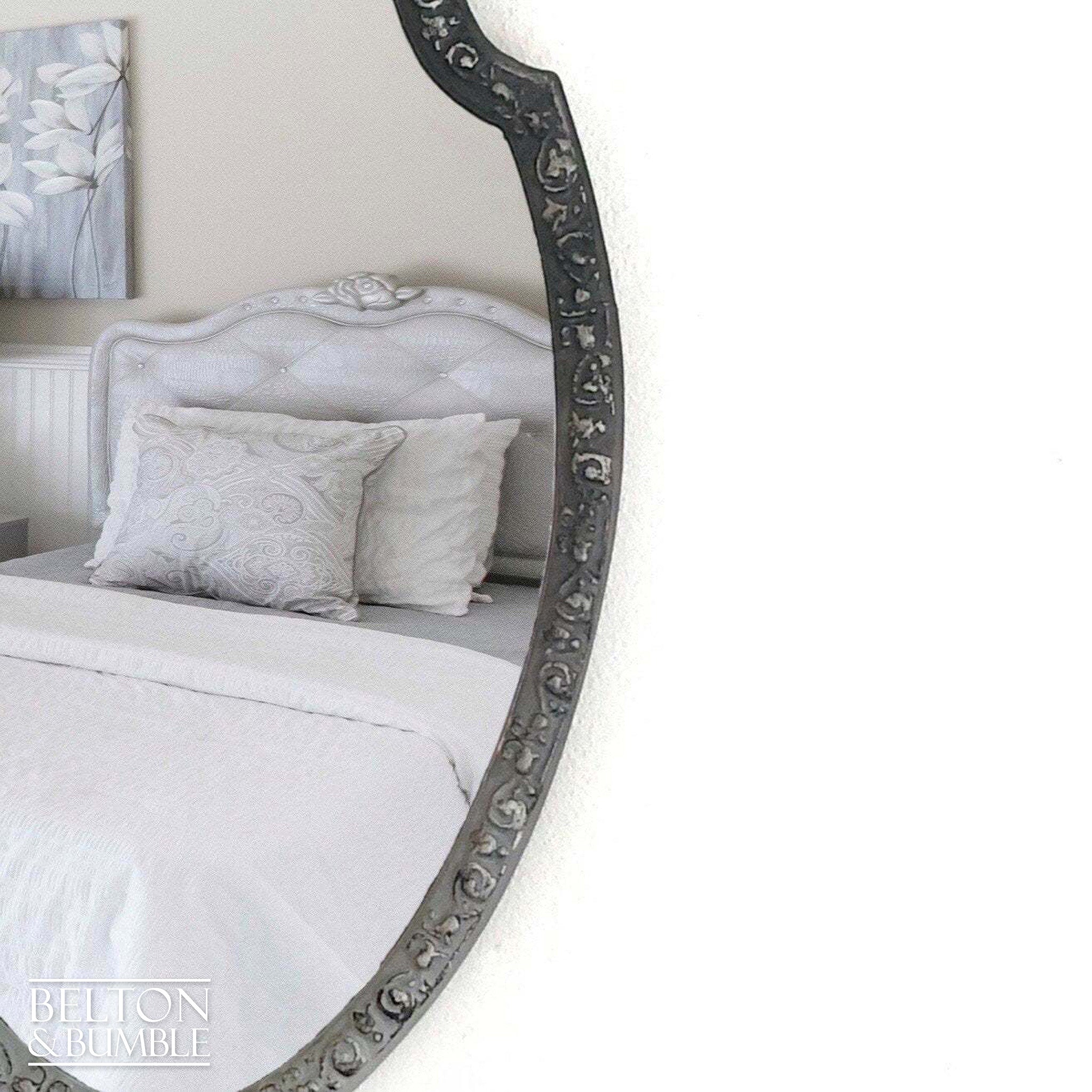 Multi Toned Grey Fleur De Lis Carved Mirror-Belton & Bumble