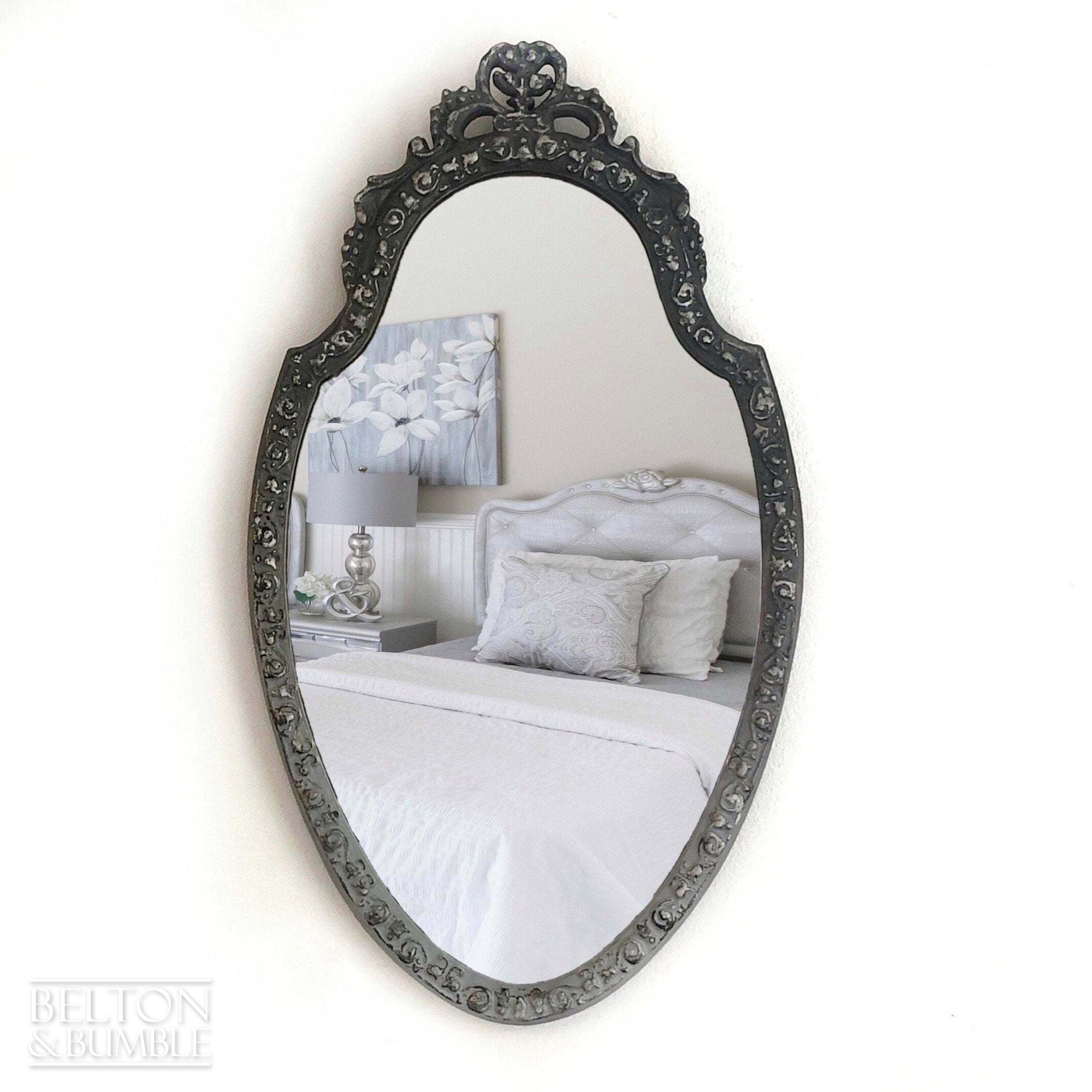 Multi Toned Grey Fleur De Lis Carved Mirror-Belton & Bumble