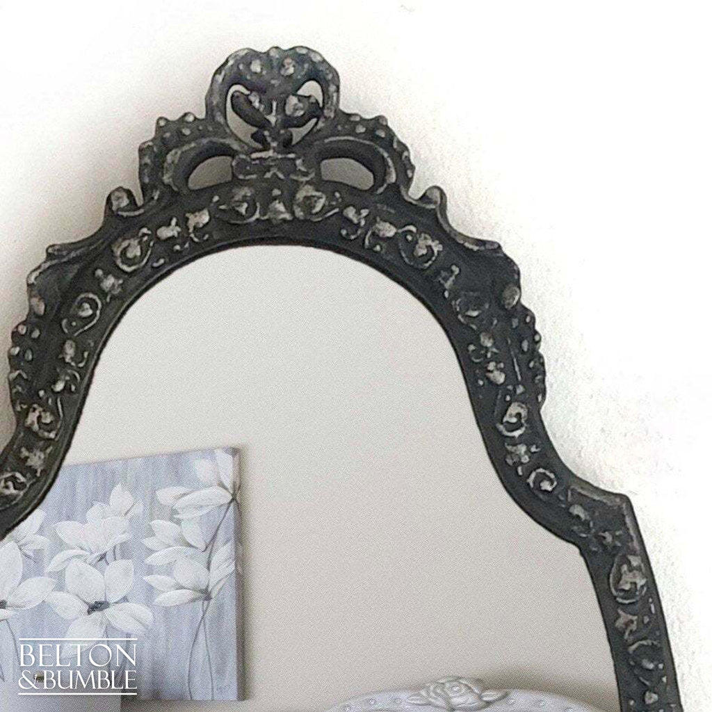 Multi Toned Grey Fleur De Lis Carved Mirror-Belton & Bumble