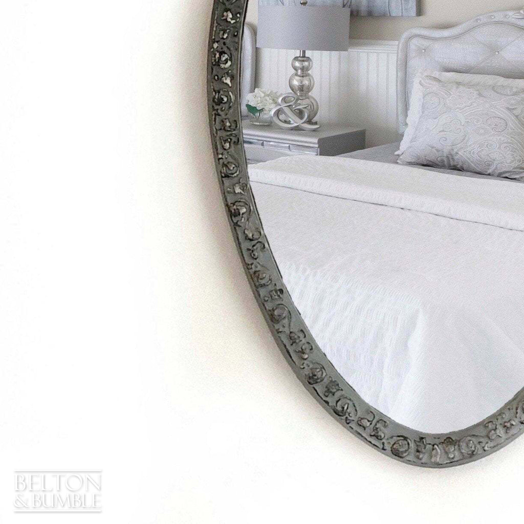 Multi Toned Grey Fleur De Lis Carved Mirror-Belton & Bumble