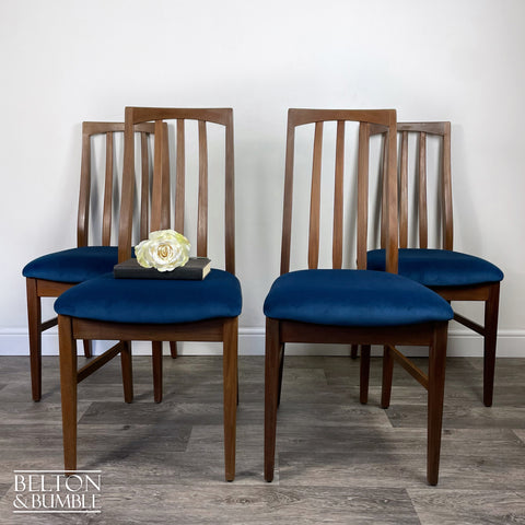 Set of Four Teak Dining Chairs with Navy Velvet-Belton & Butler