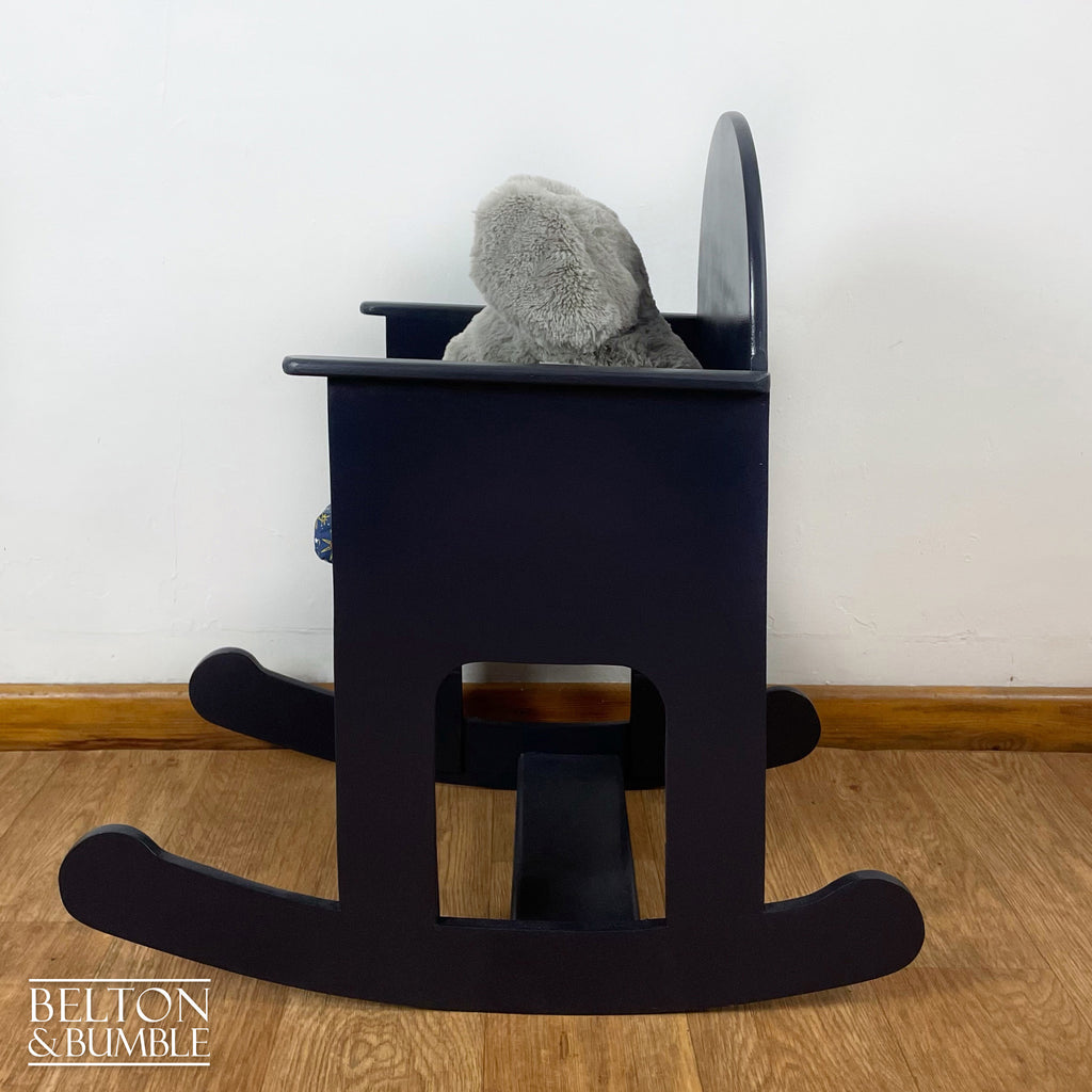Navy Childs Rocking Chair – Side profile highlighting depth, leg shape and silhouette