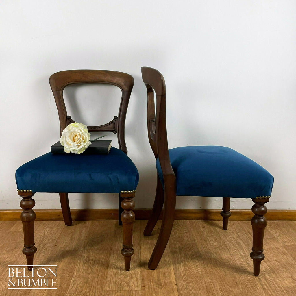 Set of Four Mahogany Dining Chairs with Navy Velvet-Belton & Bumble