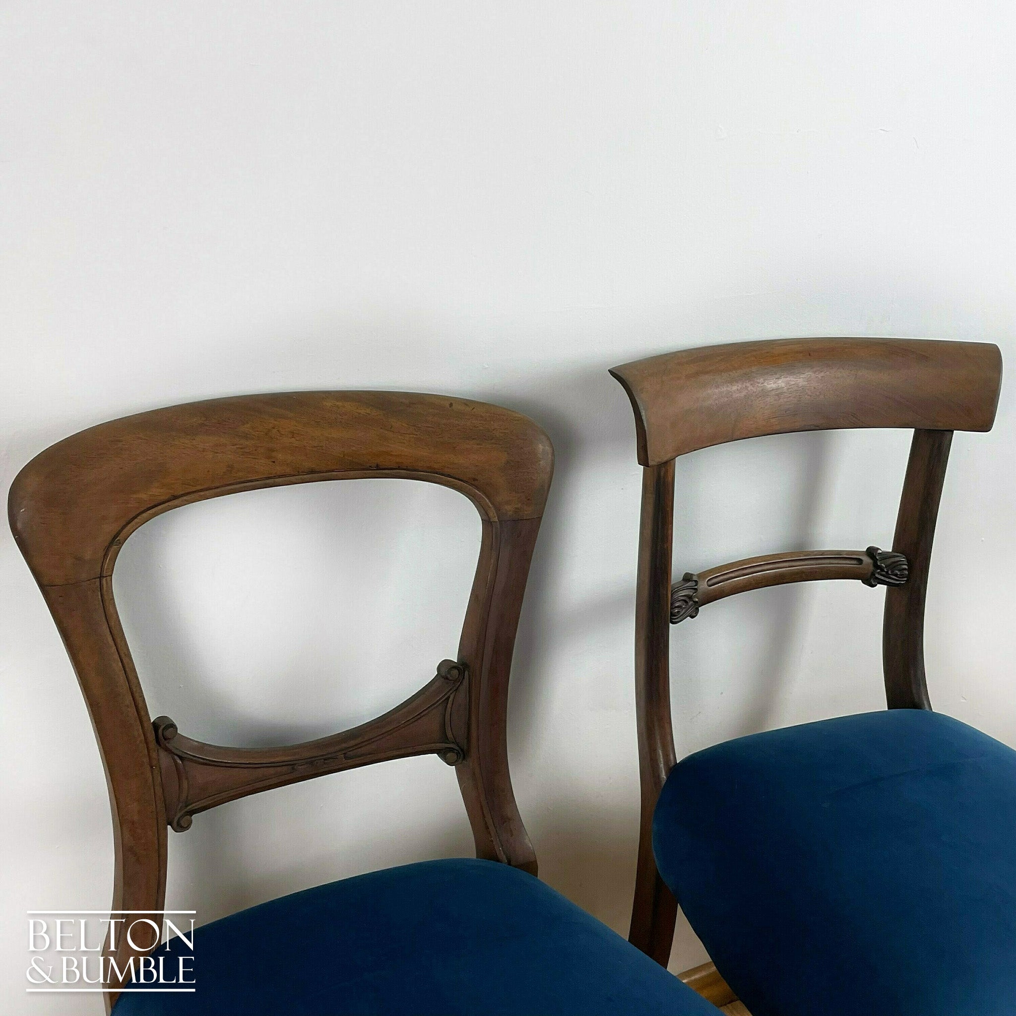 Set of Four Mahogany Dining Chairs with Navy Velvet-Belton & Bumble