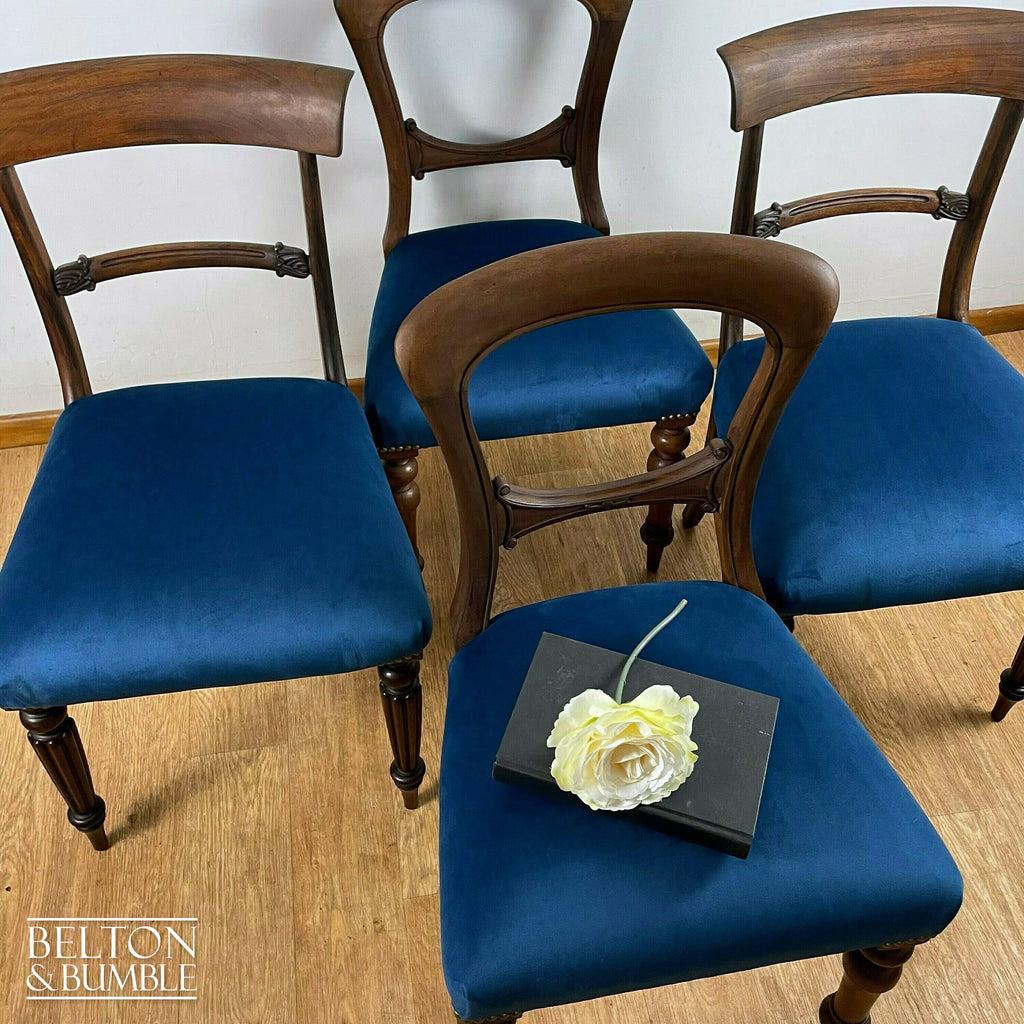 Set of Four Mahogany Dining Chairs with Navy Velvet-Belton & Bumble