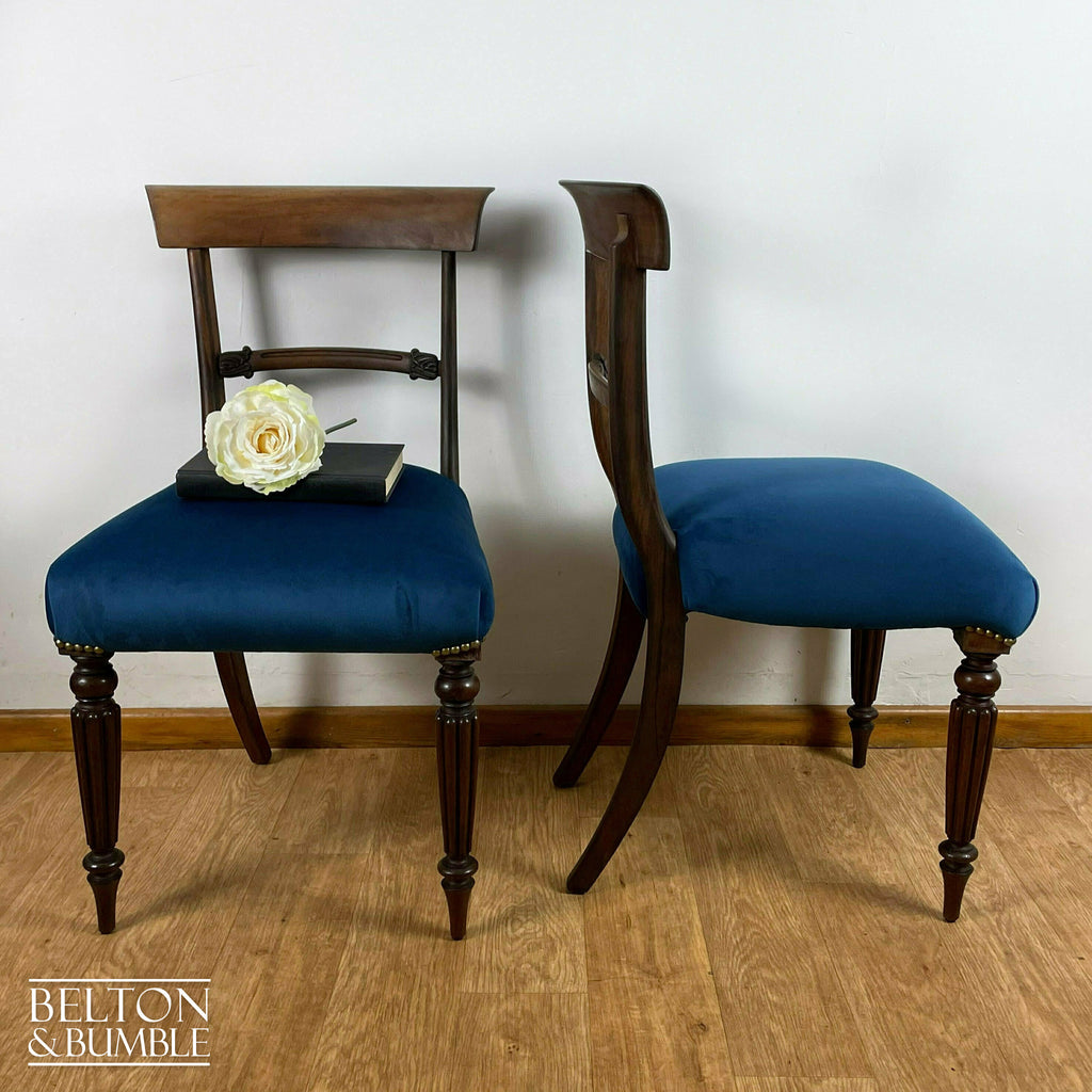 Set of Four Mahogany Dining Chairs with Navy Velvet-Belton & Bumble