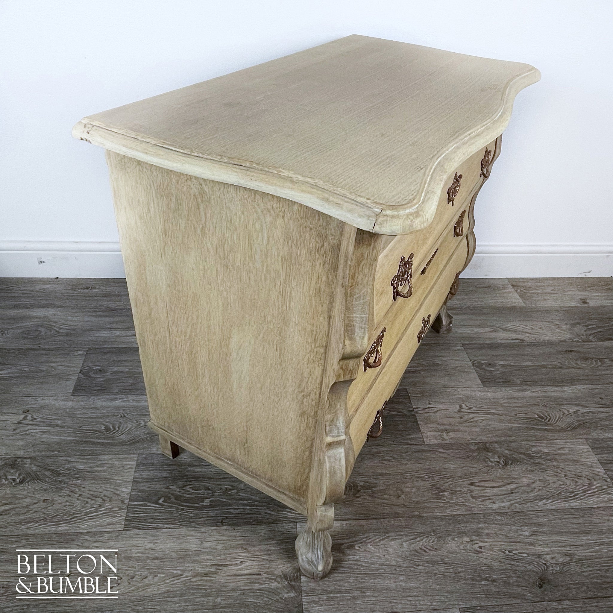 Bombe Style Three Drawer Chest of Drawers in Oak-Belton & Bumble