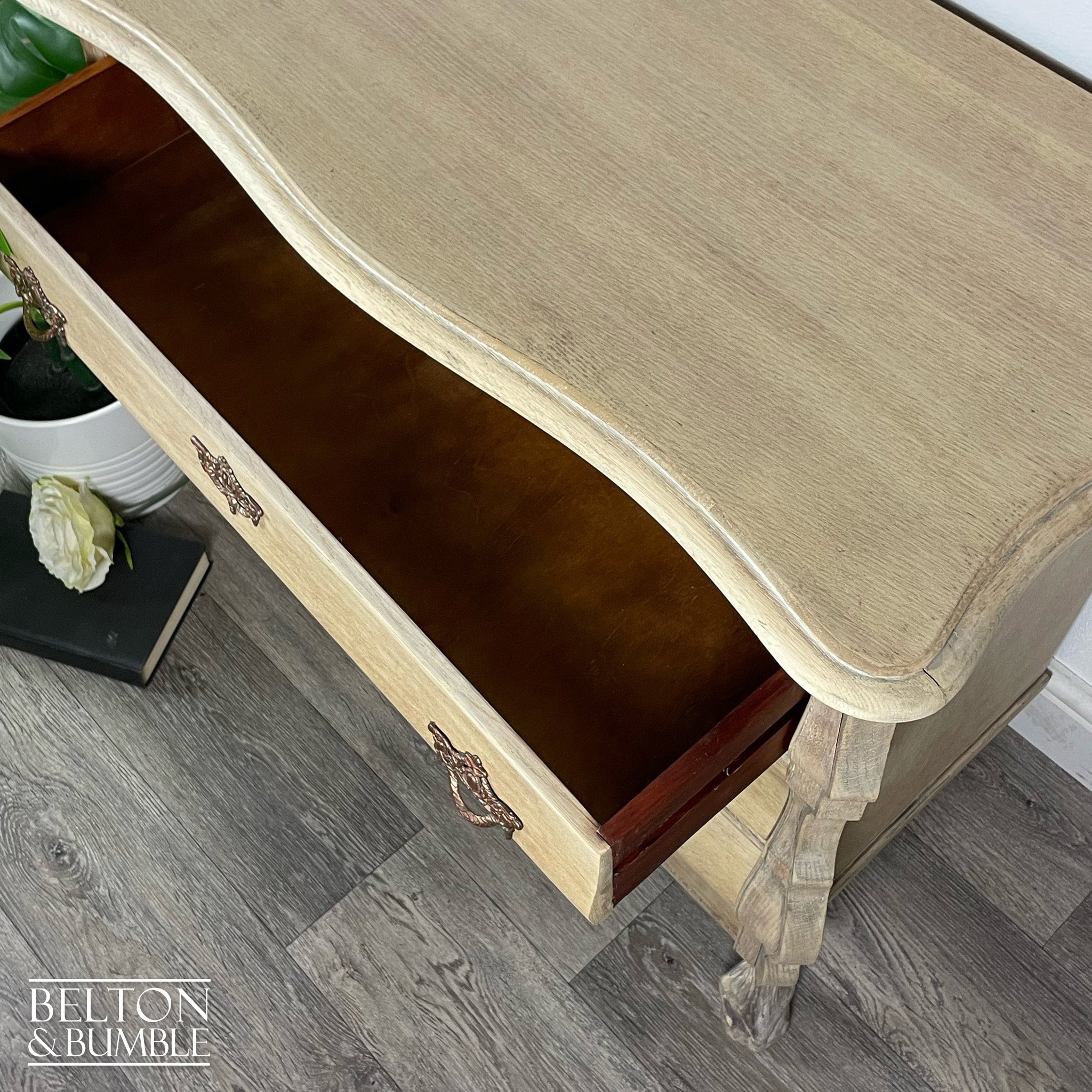 Bombe Style Three Drawer Chest of Drawers in Oak-Belton & Bumble