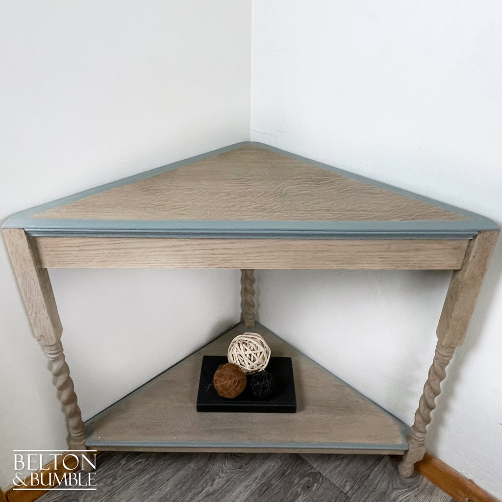 Rustic Oak Corner Side Table with Barley Twist Legs-Belton & Bumble