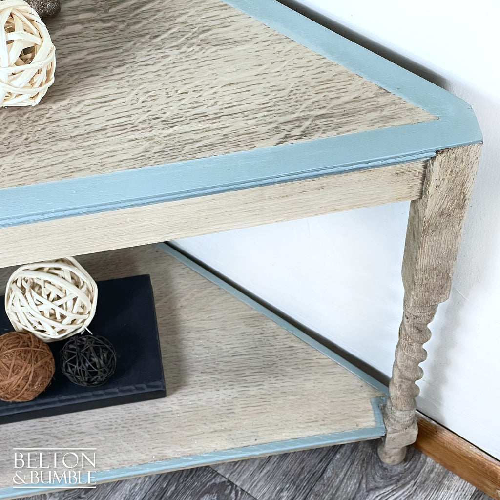 Rustic Oak Corner Side Table with Barley Twist Legs-Belton & Bumble