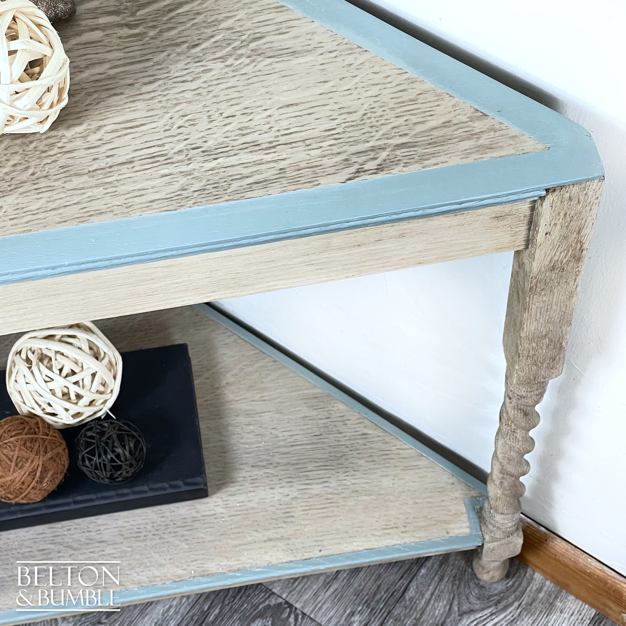 Rustic Oak Corner Side Table with Barley Twist Legs-Belton & Bumble
