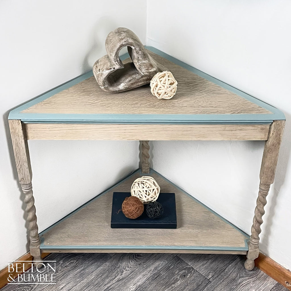 Rustic Oak Corner Side Table with Barley Twist Legs-Belton & Bumble
