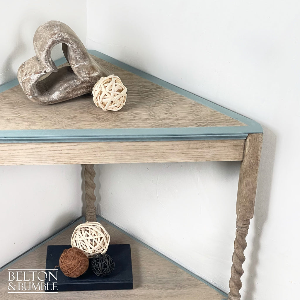 Rustic Oak Corner Side Table with Barley Twist Legs-Belton & Bumble