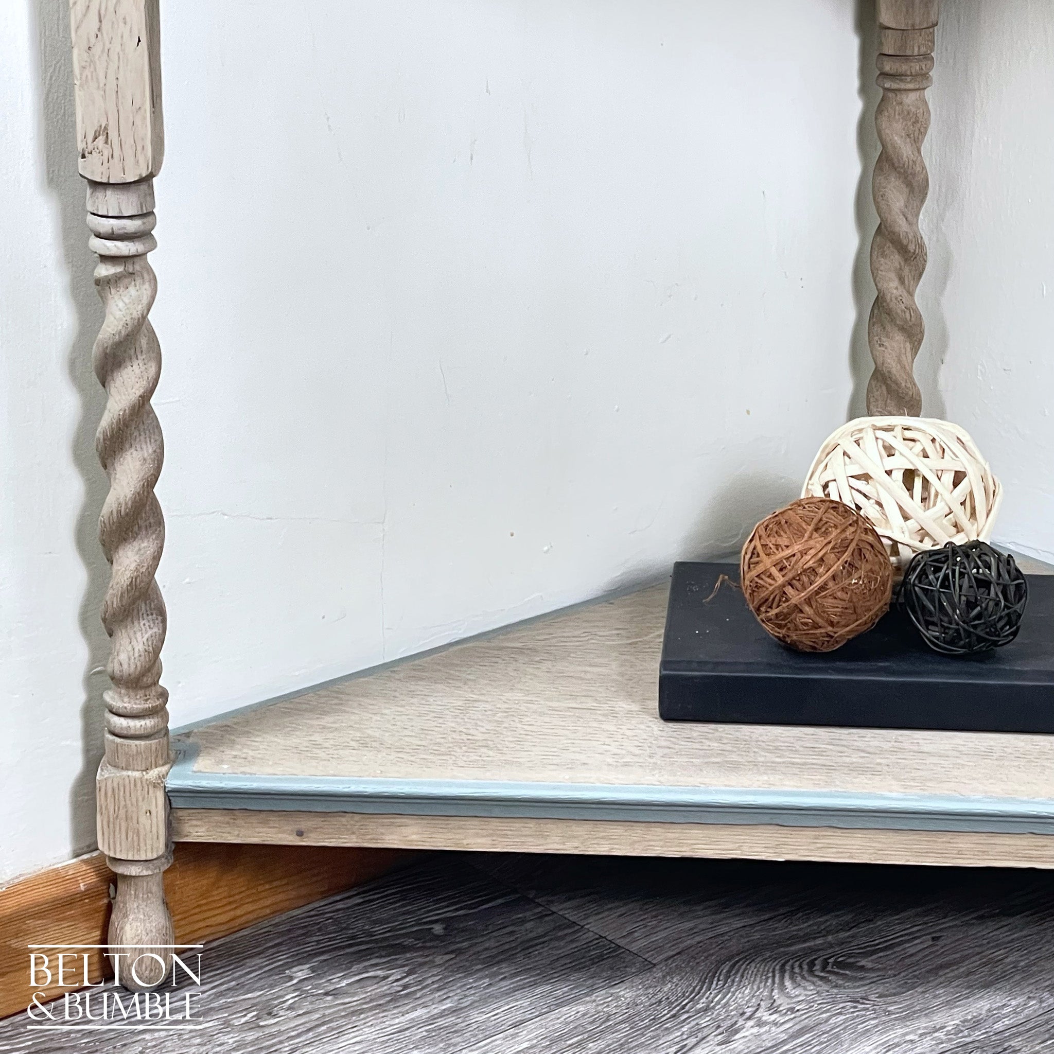 Rustic Oak Corner Side Table with Barley Twist Legs-Belton & Bumble