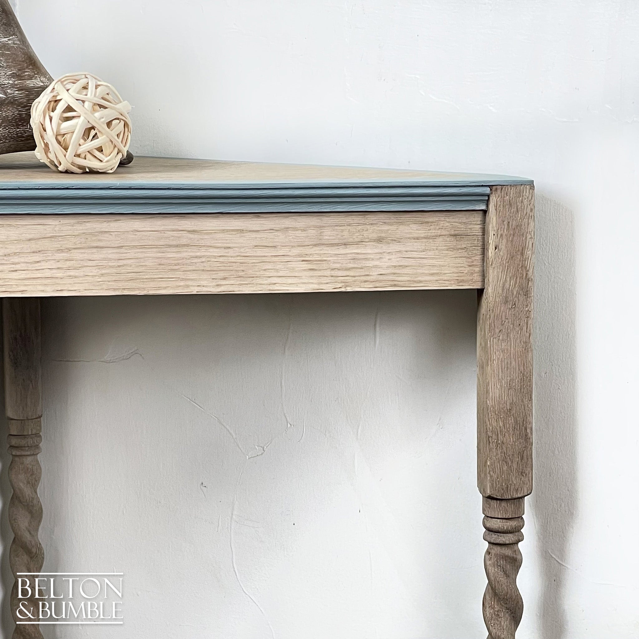 Rustic Oak Corner Side Table with Barley Twist Legs-Belton & Bumble