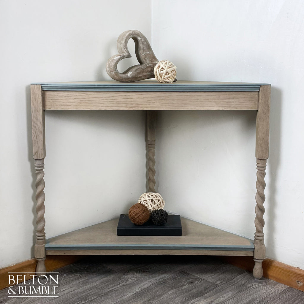 Rustic Oak Corner Side Table with Barley Twist Legs-Belton & Bumble