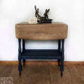Mid 20th Century Oak Drop Leaf Serving Trolley Table in Blue-Belton & Bumble