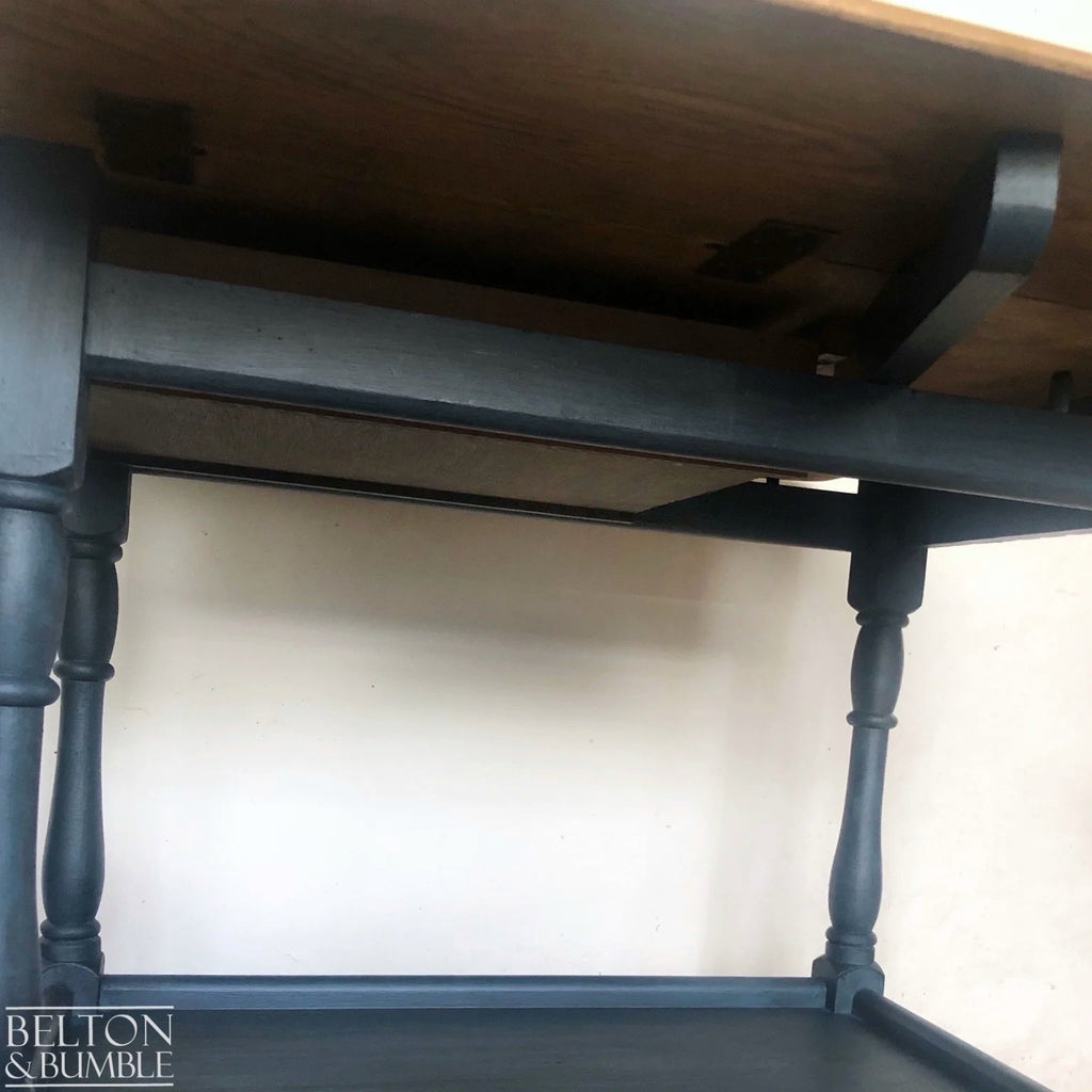 Mid 20th Century Oak Drop Leaf Serving Trolley Table in Blue-Belton & Bumble