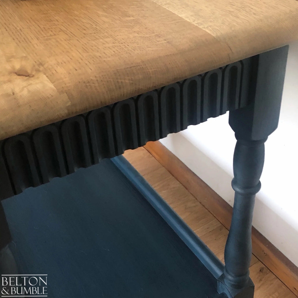 Mid 20th Century Oak Drop Leaf Serving Trolley Table in Blue-Belton & Bumble