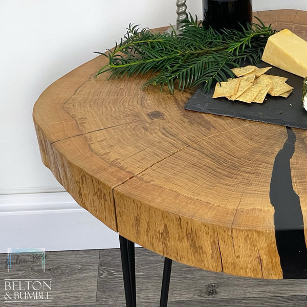 Oak Slice Black Resin Coffee Table – Close-up of oak, resin with black finish
