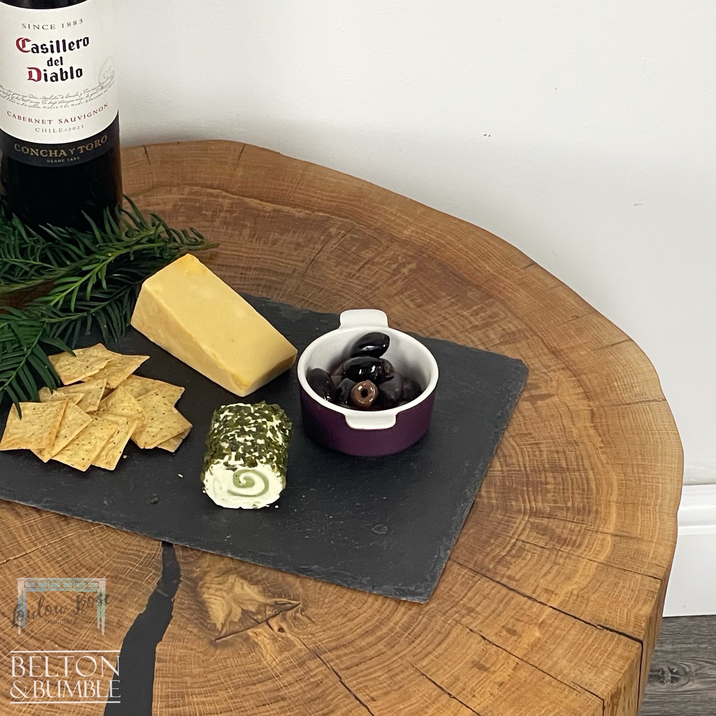 Oak Slice Black Resin Coffee Table – Restored vintage piece with oak, resin and black accents and polished top