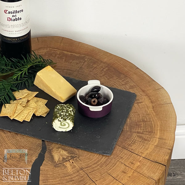 Oak Slice Black Resin Coffee Table – Restored vintage piece with oak, resin and black accents and polished top